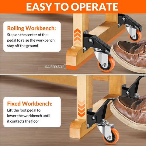 3 Inch Retractable Caster Wheels Set Of 4 Heavy Duty 800 Lb Capacity No Noise Polyurethane Swivel Casters for workbench operation