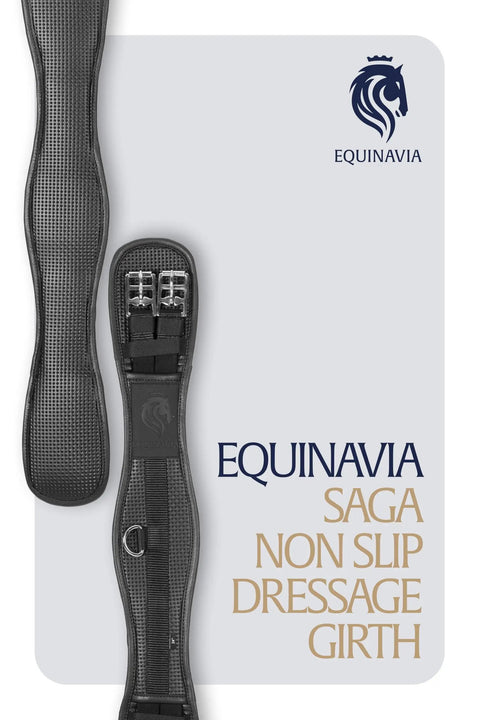 Non Slip Dressage Girth With Gel Long Girth For Horses 26 Inch Black Ergonomic Contoured Fit Easy Care PU Material