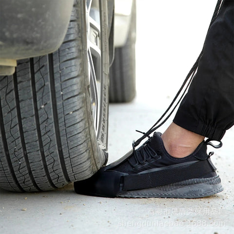 Rugged Safety Overshoes With Protective Toe Guard For Visitors, Smash Proof Non Slip Shoe Covers, under a car tire