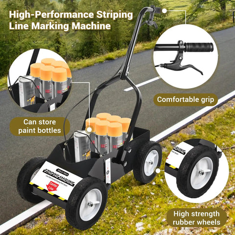 Heavy Duty Striping Line Marking Machine For Parking Lots Sports Fields And Courts Works With Inverted Spray Paint Durable 8 Inch Wheels Easy To Use For Lawn And Turf Marking