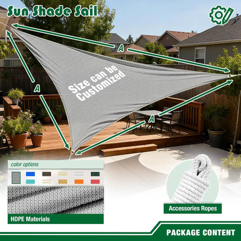 Triangle Sun Shade Sail 8x8x8 Foot Outdoor Canopy For Pergola Backyard Deck Garden UV Resistant HDPE Fabric With Reinforced Edges