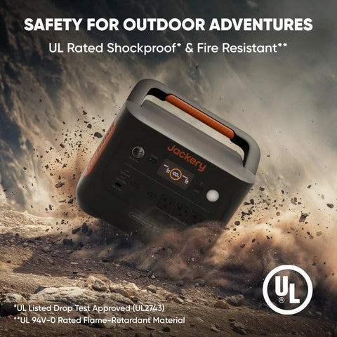 Explorer 1000 V2 Portable Power Station 1070Wh LiFePO4 Battery showcased in rugged outdoor setting, emphasizing durability.