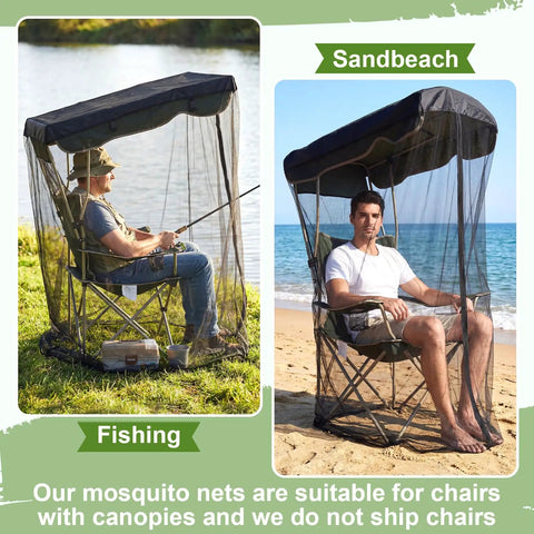 63 Inch Mosquito Net Cover For Canopy Chair With Waterproof Roof And Opening Zipper Heavy Duty Bug Barrier Mesh For Fishing Camping