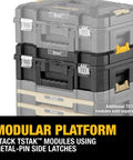 Stacked TSTAK II Flat Top Tool Box with Flexible Stacking Platforms and Holds Up to 66 Lbs Heavy Duty Metal Latches
