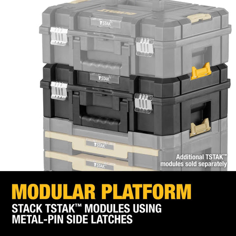 Stacked TSTAK II Flat Top Tool Box with Flexible Stacking Platforms and Holds Up to 66 Lbs Heavy Duty Metal Latches