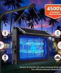 Go To Outdoor Dual Solar Panel Mosquito Zapper With 4500V Insect Killer IPX5 Waterproof And Cordless Portable Design USB C Rechargeable Bug Trap For Patio Yard Garden Camping Auto Mode hanging in outdoor setting