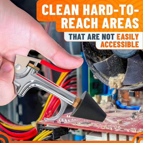 Badass Stainless Steel Air Nozzle Blow Gun For Compressor Systems High Pressure Dust Blaster With Five Point Three Inch Jet Tip slick for cleaning tight areas.