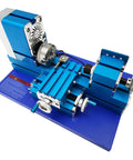 IntXanth All-Metal Mini Wood Lathe Machine Spinning At 20000Rpm for precise carving with a blue metal frame and motor.