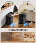 Touchless Vacuum Automatic Dustpan With 6L Capacity, 20Kpa Corded Canister Vacuum for pet hair and salon floors shown in manual and auto modes
