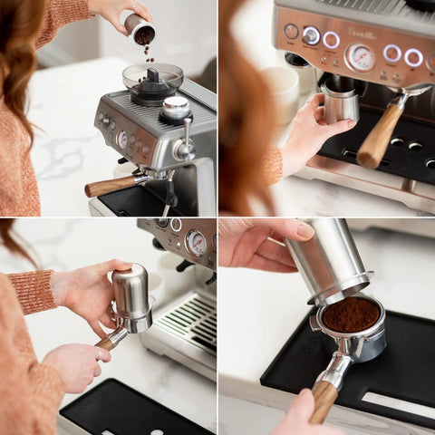 54mm Dosing Cup For Espresso Pros, Stainless Steel With Built In Grinder Tab, used with coffee machine and portafilter