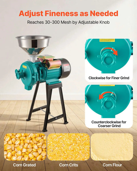 Electric Grain Mill And Spice Grinder For Dry Grains, Coffee Beans, Cereals And Pepper, 1500W Cast Iron Pulverizer With Fineness Adjustments