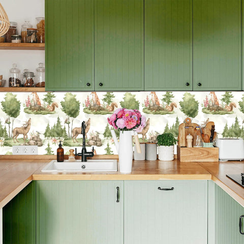 Peel And Stick Wallpaper With Cute Animals In A Green Forest Self Adhesive Wall Mural Matte Finish Repositionable And Durable