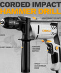 Kick Ass Heavy Duty 6 Amp Corded Hammer Drill With Half Inch Keyed Chuck And Twelve Piece Bit Set Variable Speed Rotation For Concrete Wood And Masonry Built To Finish Any Project Fast