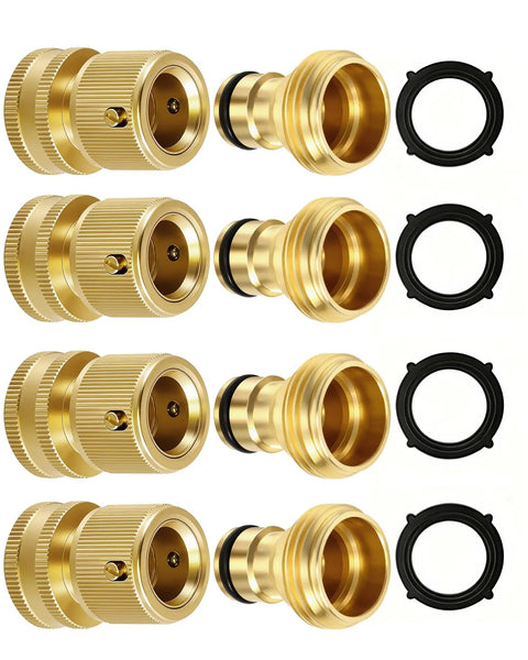 Solid Brass Quick Connect Hose Fittings Set With Universal Three Quarters Inch GHT Fit No Leak Hassle Free Easy Install For Garden Hoses