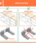 Undermount No Slam Soft Close Drawer Slides 21 Inch For Three Quarter Inch Drawer Panels, 6 Pairs, Concealed Bottom Mount, 75 Lb Capacity, 3D Adjustable, Cold Rolled Steel, Smooth Silent Glide For Kitchen Cabinets Bathrooms And Office Use, face frame and frameless application diagram