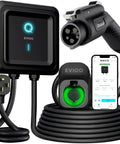 Level 2 EV Charger 40 Amp 240V J1772 For Non Tesla EVs With 25 Ft Cable WiFi App 2.4 GHz, coiled cable and plug setup.