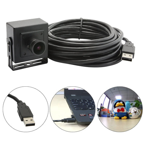 Mini Aluminum USB Security Camera With 170 Degree Wide Fisheye Lens 5MP HD, USB 2.0, 3 Meter Cable for home security and machine vision.