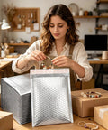 Bulk 30 Pack Thermal Bubble Mailers 9.5 X 11 Inch Insulated Self Sealing Waterproof Metallic Foil Padded Envelopes, woman packing goods