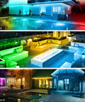 50ft Outdoor LED Strip Lights Waterproof IP68 RGB With Button And Bluetooth App Control, Music Sync, Timer around pool and patio