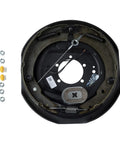 Front view of Lippert forward self-adjusting brake assembly, right-side, 12x2, 4,000-7,000 lb, fits 14.5-16 in wheels