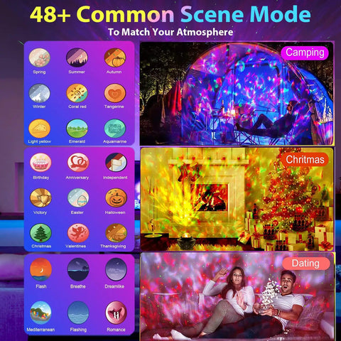 Galaxy Projector Night Light For Bedroom With Bluetooth Speaker, 3 In 1 Ocean Wave And Starry Sky showing 48+ scene modes