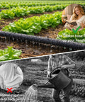 Split image showing Drip Irrigation System With 100 Ft Quarter Inch Soaker Hose freeing hands vs. traditional watering causing back pain.