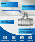 Ball valve, full-port, 3/4 inch NPT, 304 stainless steel, female threaded ends with locking device.