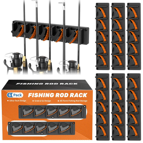 fishing rod holder wall mount Kylebooker Rack,Wall Mounted Fishing Pole Rod Fishing Pole Storage Organizer 6 Rod Rack for Garage Car Whether you fish the deep sea or your local honey hole Large Fishing Pole Organizer |