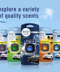 Top Tier Car Air Freshener Vent Clip With Platinum Ice Scent displayed in various scents packaging for car freshness.