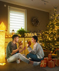 Tall 64 Inch Floor Lamp With Remote Control Dimmable In Ten Levels And Adjustable Color Temperature Two 12 Watt LED Bulbs White Fabric Shade Modern Standing Lighting For Living Room Bedroom And Kids Room next to Christmas decor.