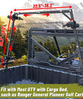 UTV Hunting Tool Holder Rack for Cargo Bed Universal Adjustable SXS Gear Mount on UTV bed in mountain setting