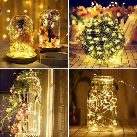 Two Pack 200 LED 66Ft Solar Powered Copper Wire String Lights Outdoor Waterproof With 8 Modes in decorative settings