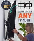 No Sweat Universal TV Mount Hardware Kit With M4 M5 M6 M8 Screws And Spacers For Flat Screens Up To 80 Inches shown with TV being mounted.