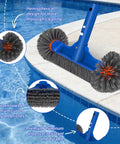All In One Pool Cleaning Kit With 12.5 Inch Brush Head on poolside showing nylon bristles and aluminum pole for cleaning
