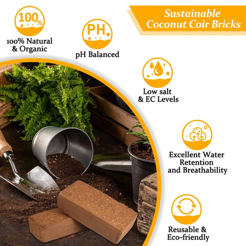 Two Pack Organic Coco Coir Bricks For Garden Soil 8x4x2 Inch Each 1.4 Lb 100 Percent Natural Coconut Pith And Fiber Low EC Balanced PH