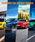 Four cars in yellow, blue, red, and green showcasing suitability of 2026 Upgraded Scratch Remover For Vehicles With Wipe And Sponge Car Scratch Repair Kit