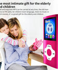 Portable MP3 Player With 1.8 Inch LCD Screen Video And Voice Recording FM Radio Ebook And Photo Viewer Expandable To 64GB Pink shown near family gifting scene.