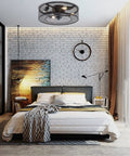 Bedroom with Vintage Industrial Ceiling Fan With Light And Retractable Blades 42 Inch Cage Chandelier Style With Remote Control