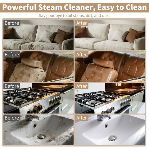 Kickstart Your Deep Clean Routine With This Heavy Duty Handheld Steam Cleaner That Blasts Through Grease And Grime In Seconds, before and after cleaning upholstery and kitchen surfaces.