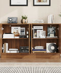 53 Inch Rustic Brown Buffet Cabinet With Storage, Industrial Kitchen Sideboard with open shelves displaying books and decor