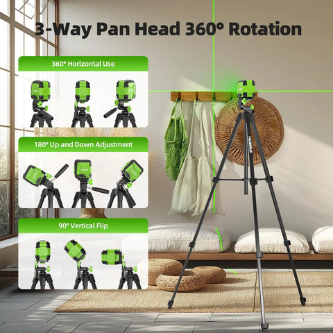 Self Leveling Laser Level With 60 Inch Tripod And 98 Feet Range Green Cross Line Laser Tool shown in room setup