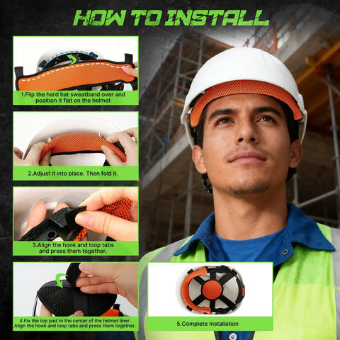 Installation guide for Hard Hat Sweatband And Top Pad Set, Washable Three Layer Fabric Sweat Liner Replacement With Helmet Padding