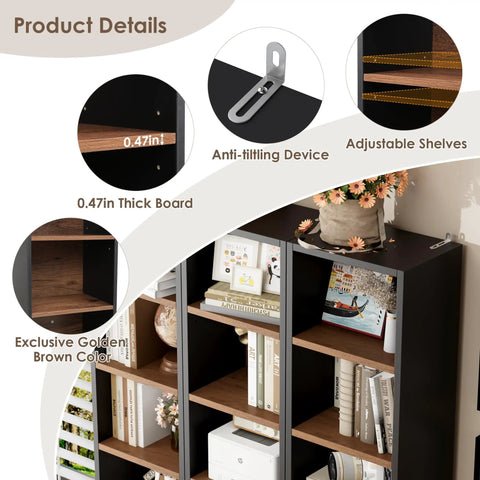 Heavy Duty Eight Tier Narrow Bookshelf With Adjustable Wooden Shelves Sleek Media Tower Rack For DVD And CD Storage Top Shelf Particleboard Design Sweet Space Saving Storage For Living Room