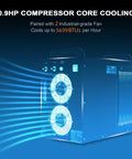 Heavy Duty Workhorse Water Chiller Featuring Seven Liter Tank And Point Nine Horsepower Pump Delivering Bulletproof Five Thousand Six Hundred Ninety Nine BTU Per Hour Cooling For Up To One Fifty Watt Co2 Laser Machines, showing compressor and fans.