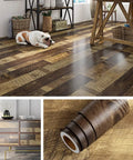 Wood Look Peel And Stick Vinyl Plank Roll For Floors Walls Bathrooms And Countertops Waterproof Removable Renter Friendly Easy DIY Install 15.8x197 Inch 21.65 Sq Ft Brown Shiplap Finish installed in living room.