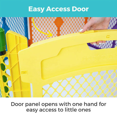 Colorplay 2 Panel Door Extension for Superyard Playpens 65.5 Inch Play Yard, yellow door panel, easy access with one hand