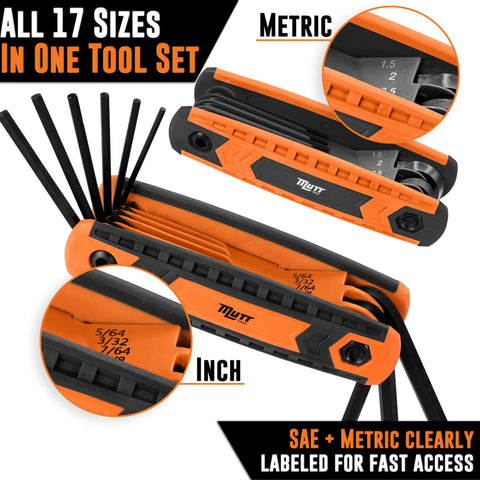 17 Piece Folding Allen Key Set With Color Coded SAE And Metric Hex Wrenches Beast Pocket Tool For Bikes DIY Archery Includes Size Markings For Quick Adjustments