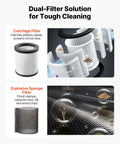 Dual-filter system for 8 Gallon Wet Dry Shop Vacuum, showing cartridge and sponge filters for versatile cleaning.