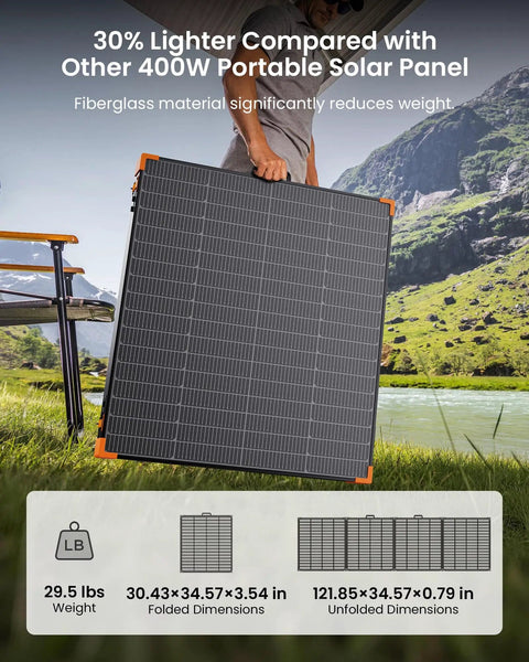 Person holding 450W Portable Foldable Solar Panel Charger For Off Grid RV Power Backup IP68 Waterproof 38V N Type 16BB
