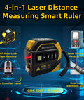 4 In 1 Laser Tape Measure With Level And 197 Ft Laser Distance Meter, 16 Ft Auto Lock Tape, black and yellow handheld tool on product display